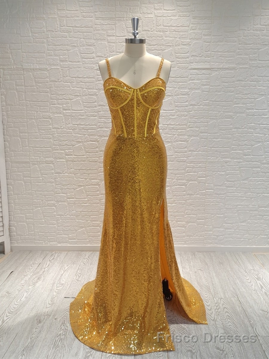 Sheath Spaghetti Straps Sequin Sweep Train Sequins Dress