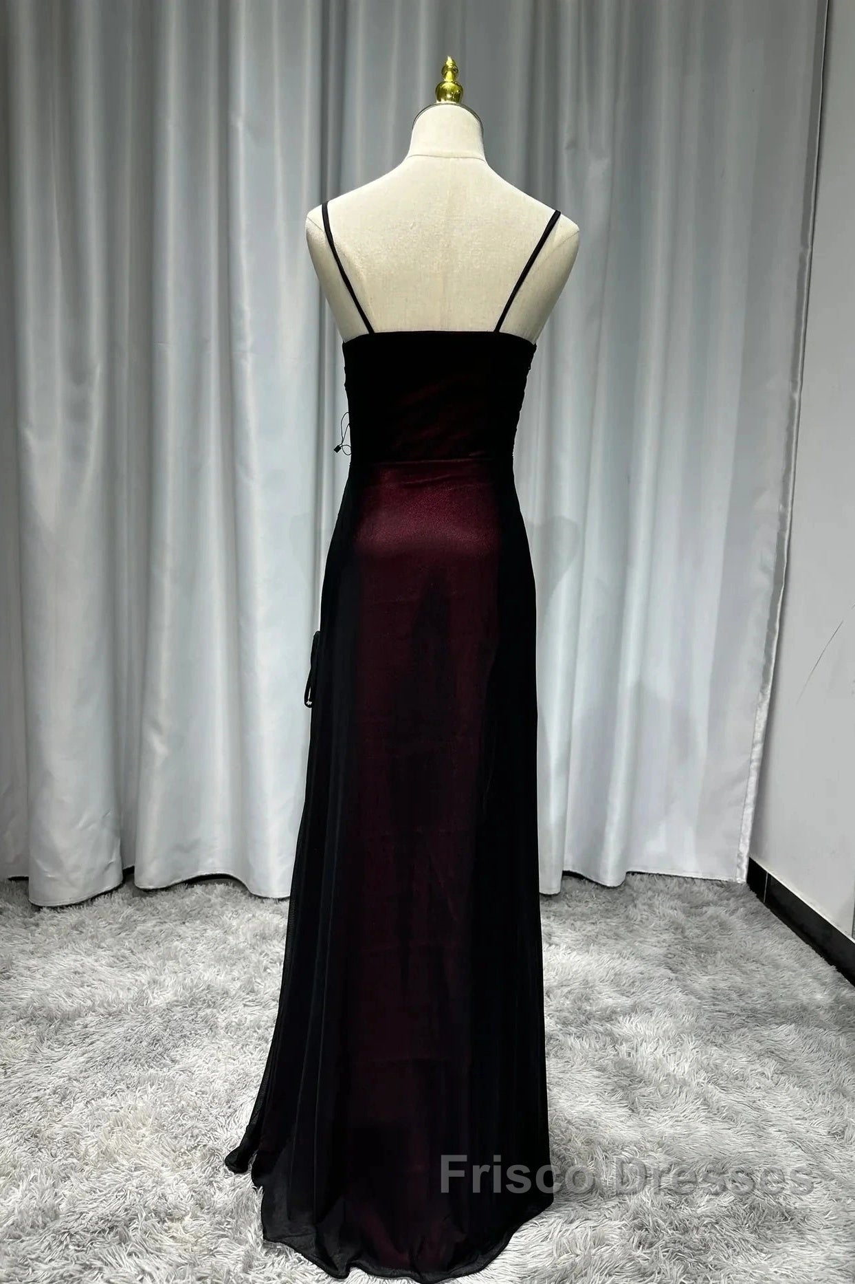 Sheath Spaghetti Straps Tulle Long Formal Prom Dress With Silt