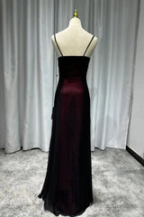 Sheath Spaghetti Straps Tulle Long Prom Dress With Silt