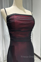 Sheath Spaghetti Straps Tulle Long Formal Prom Dress With Silt
