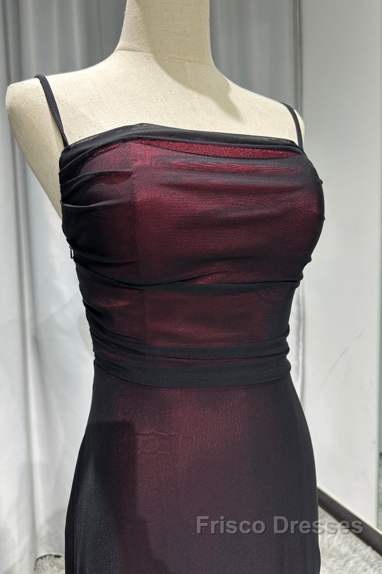 Sheath Spaghetti Straps Tulle Long Formal Prom Dress With Silt
