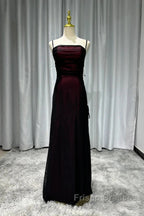 Sheath Spaghetti Straps Tulle Long Formal Prom Dress With Silt