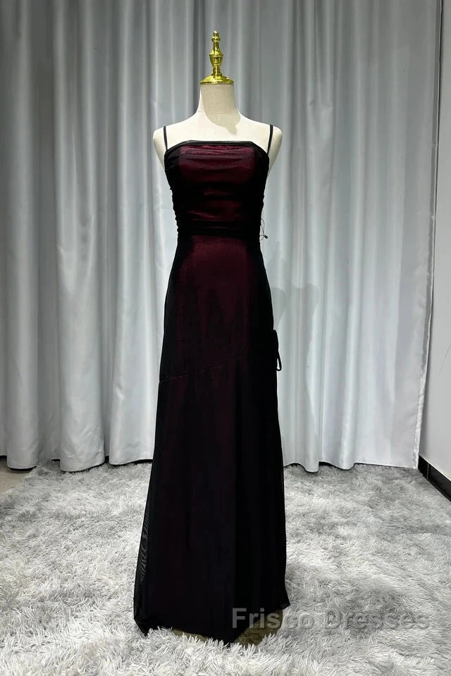 Sheath Spaghetti Straps Tulle Long Formal Prom Dress With Silt