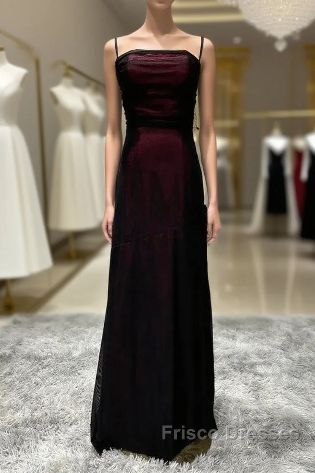Sheath Spaghetti Straps Tulle Long Formal Prom Dress With Silt Main image