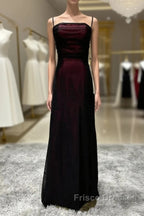 Sheath Spaghetti Straps Tulle Long Formal Prom Dress With Silt