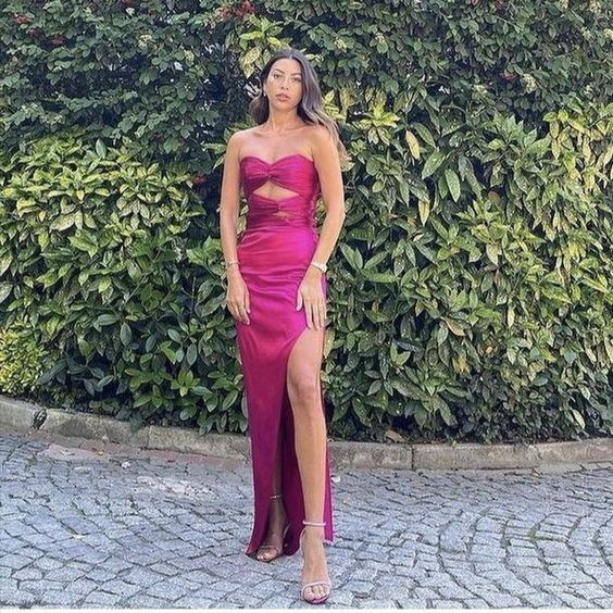 Sheath Strapless Hot Pink Floor Length Sleeveless Prom Dress Main image