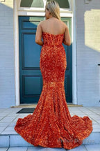 Sheath Sweetheart Blue Sequins Floor Length Prom Dress with Split Front