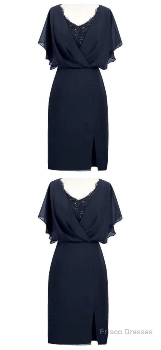 Sheath V-Neck Short Navy Blue Chiffon Homecoming Dress Main image
