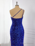 Sheath Velvet Sequins One-Shoulder Sweep Train Dress