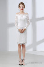 Sheath White Lace Off The Shoulder Long Sleeve Prom Dresses