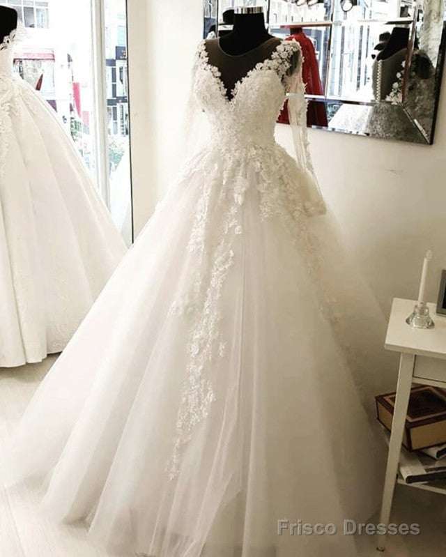 Sheer Long Sleeves Princess Wedding Gowns Lace Appliques Main image