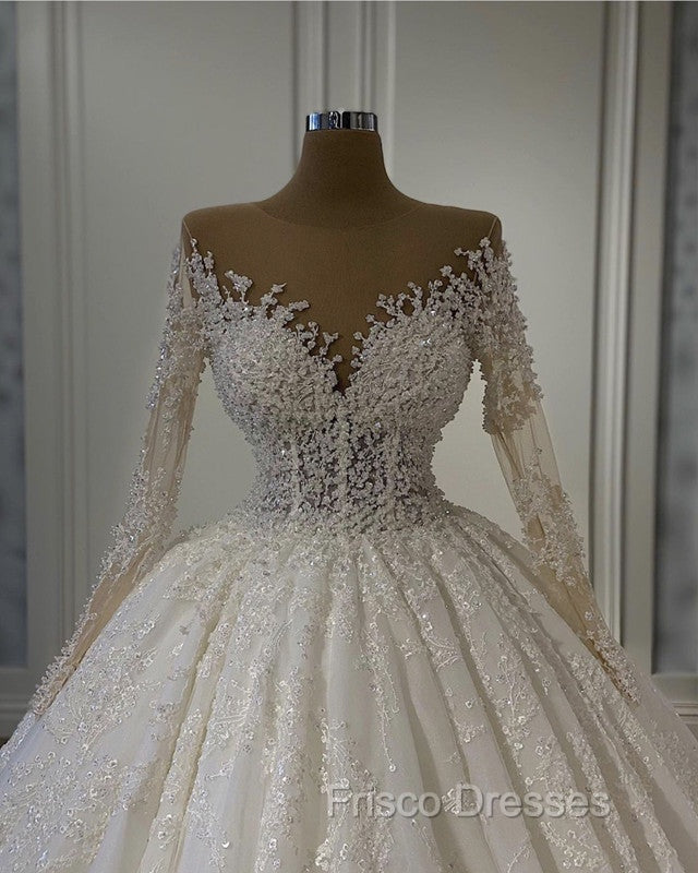 Sheer Neck Lace Wedding Dress Ball Gown Long Sleeves Secondary image