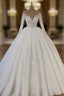 Sheer Neck Lace Wedding Dress Ball Gown Long Sleeves