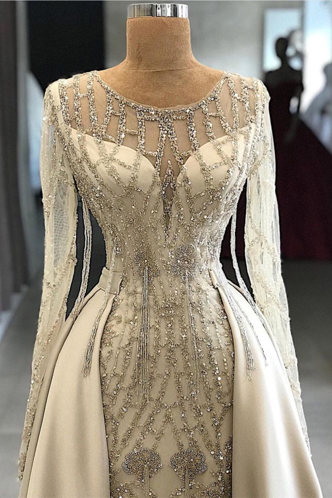 Shining Beaded Long Sleevess Round Neck Prom Dresses With Over Skirt A Line Evening Gowns Secondary image