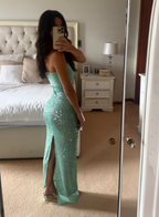 Shinning Mermaid Strapless Green Sequin Prom Dresses Party Dress 18Th Birthday Outfits Graduation Dress