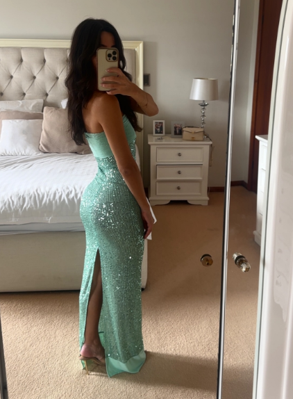 Shinning Mermaid Strapless Green Sequin Prom Dresses Party Dress 18Th Birthday Outfits Graduation Dress