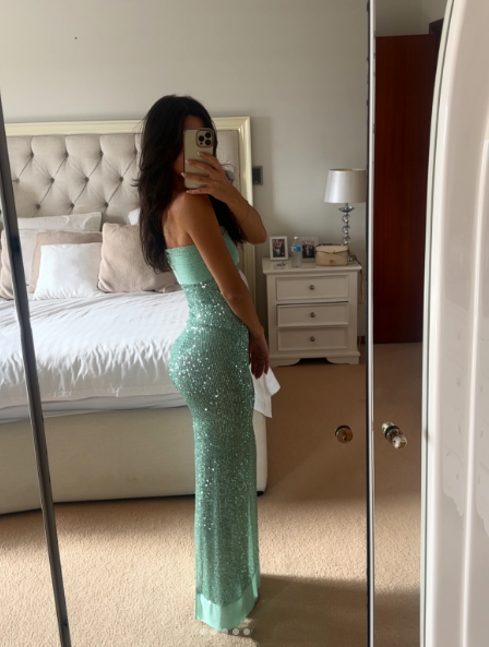Shinning Mermaid Strapless Green Sequin Prom Dresses Party Dress 18Th Birthday Outfits Graduation Dress