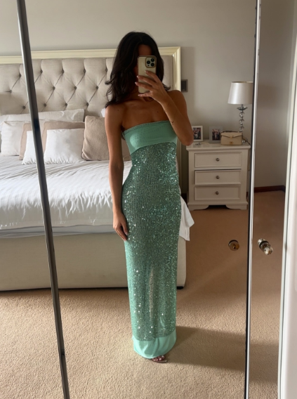 Shinning Mermaid Strapless Green Sequin Prom Dresses Party Dress 18Th Birthday Outfits Graduation Dress