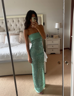 Shinning Mermaid Strapless Green Sequin Prom Dresses Party Dress 18Th Birthday Outfits Graduation Dress