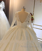 Shinny Long A-line Full Beading Lace-Up Wedding Dress with Sleeves