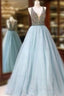 Shiny Ball Gown Light Blue Formal Prom Dress