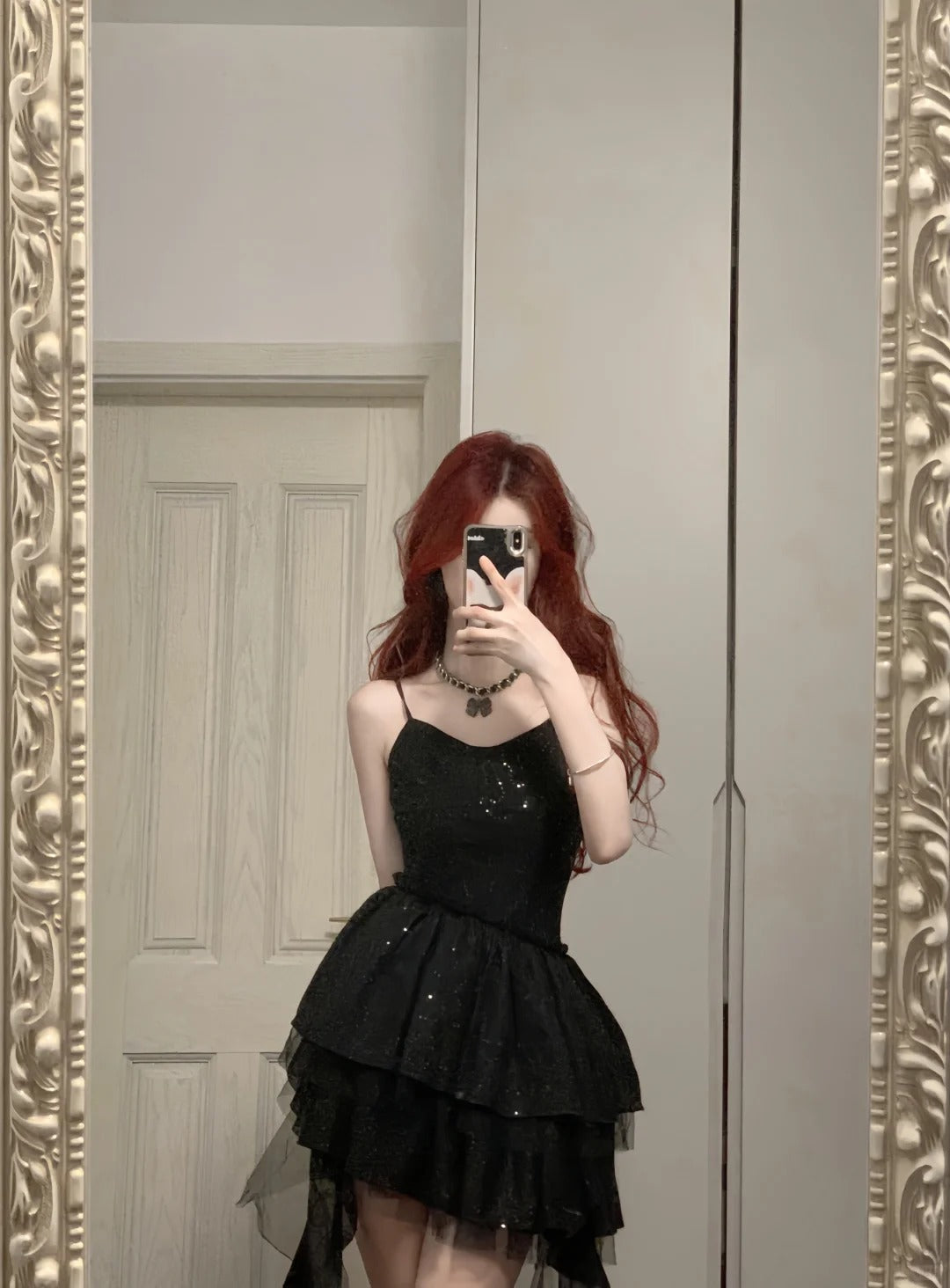 Shiny Black Spaghetti Strap Sequined Tulle Irregular Skirt 17Th Birthday Homecoming Dress Secondary image