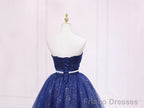 Shiny Blue Tulle Sweetheart Homecoming Dress Party Dress, Navy Blue Short Prom Dress