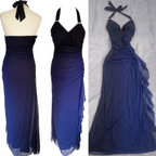 Shiny Chiffon Halter Sheath Prom Dress For Party&Birthday Elegant Blue Evening Gowns