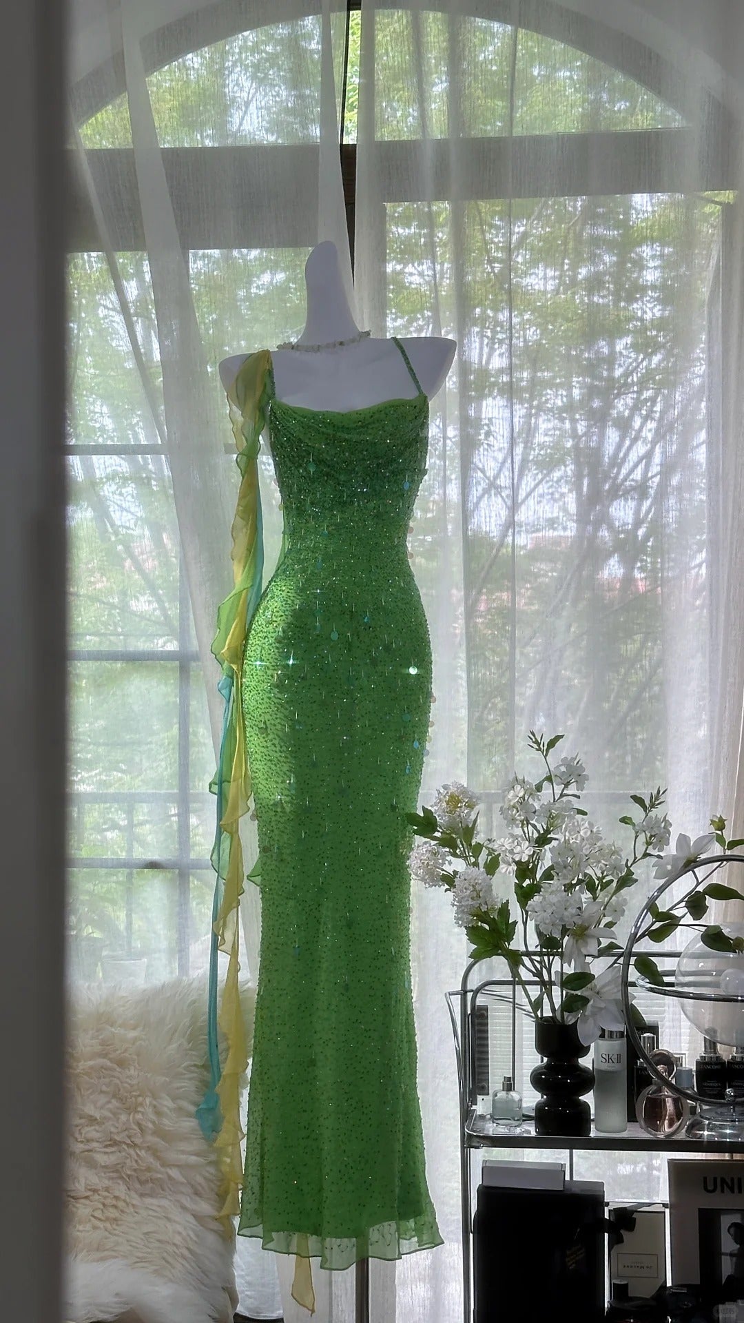 Shiny Full Beaded Heavy Green Mermaid Backless Evening Gown Prom Dress Secondary image