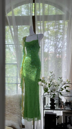 Shiny Full Beaded Heavy Green Mermaid Backless Evening Gown Prom Dress