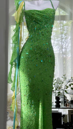 Shiny Full Beaded Heavy Green Mermaid Backless Evening Gown Prom Dress