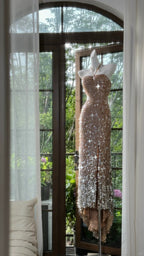 Shiny Halterneck Large Sequined Slit Mermaid Prom Dress