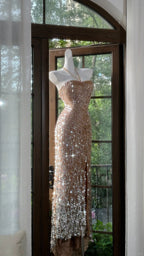 Shiny Halterneck Large Sequined Slit Mermaid Prom Dress