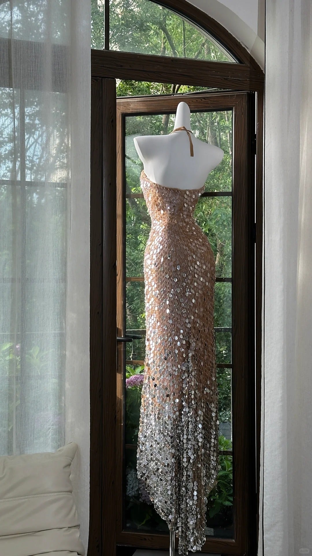 Shiny Halterneck Large Sequined Slit Mermaid Prom Dress