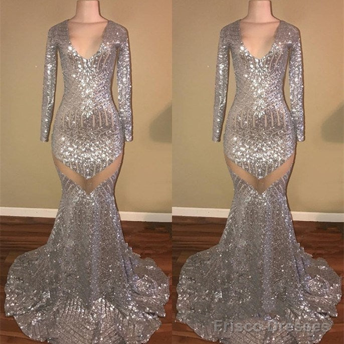 Shiny Long Sleeves Sequin Mermaid Prom Dresses Main image