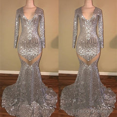 Shiny Long Sleeves Sequin Mermaid Prom Dresses