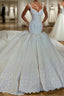 Shiny Mermaid Beading Lace Straps Applique Wedding Dress