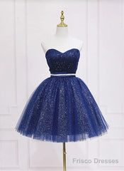 Shiny Navy Blue Tulle Sweetheart Homecoming Dress Blue Prom Dress prom dresses shops