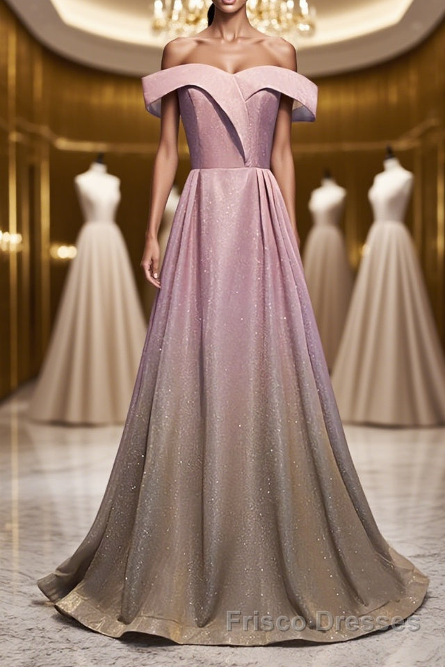 Shiny Off Shoulder Pink Ombre Formal Prom Dresses, Pink Ombre Formal Graduation Evening Dresses