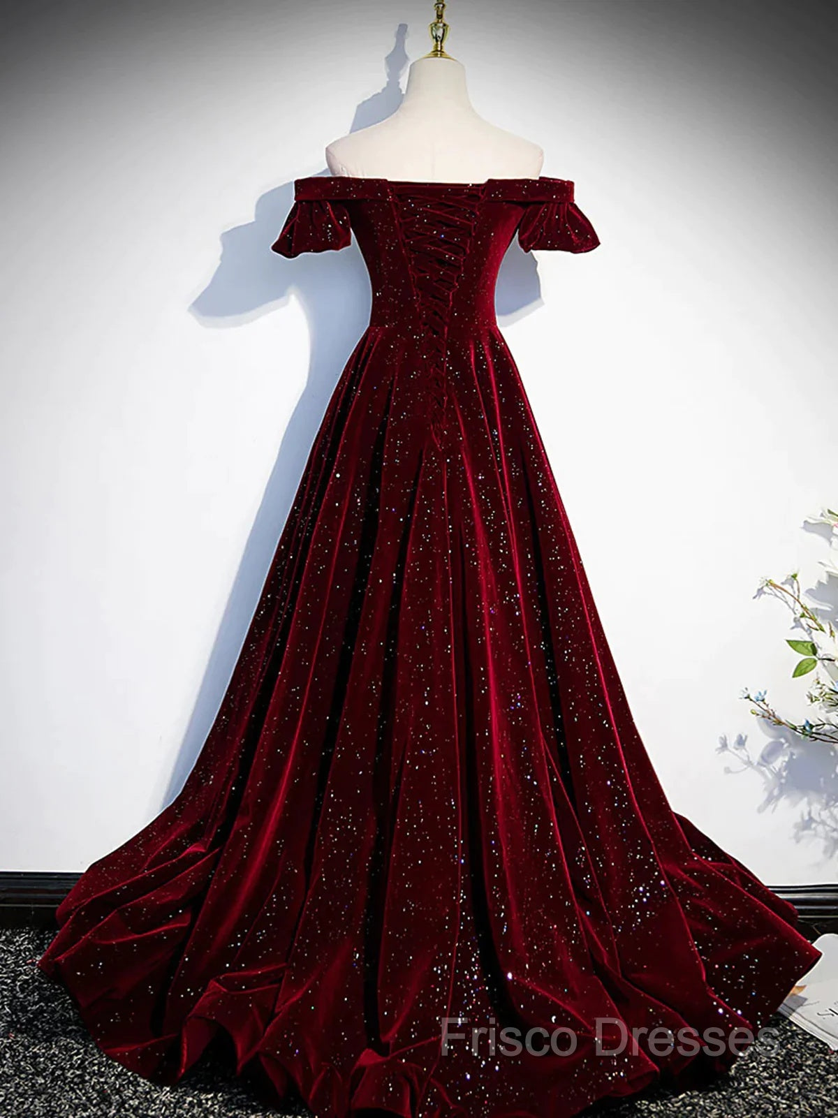 Shiny Off The Shoulder Burgundy Long Formal Prom Dress