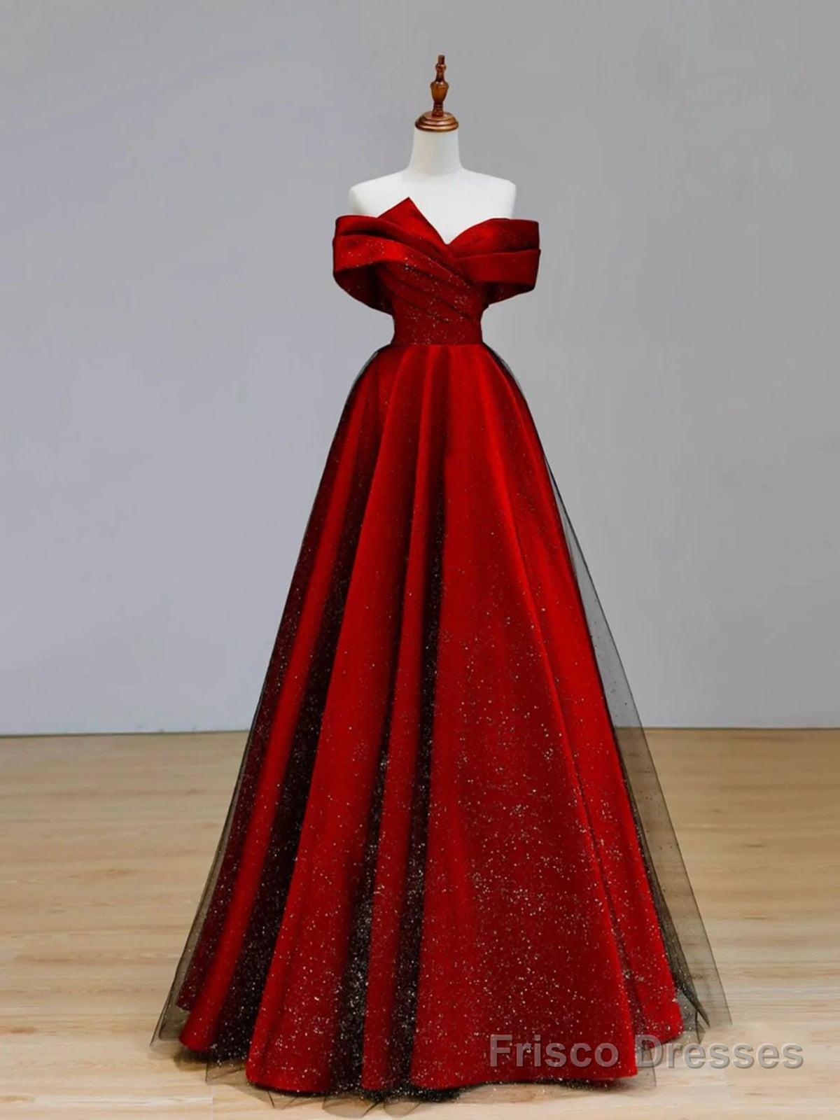 Shiny Off the Shoulder Burgundy Long Prom Dresses, Wine Red Off Shoulder Formal Evening Dresses Main image