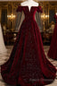 Shiny Off The Shoulder Burgundy Long Formal Prom Dress