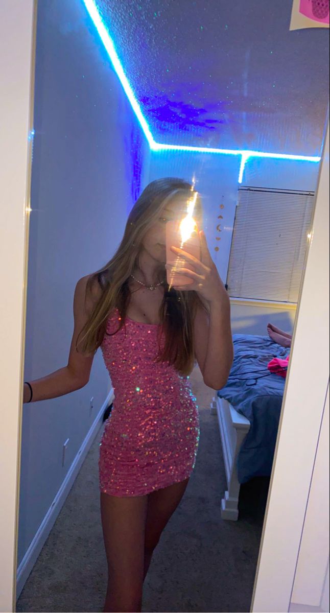 Shiny Pink Sequined Strapless Bodycon Homecoming Dress Secondary image