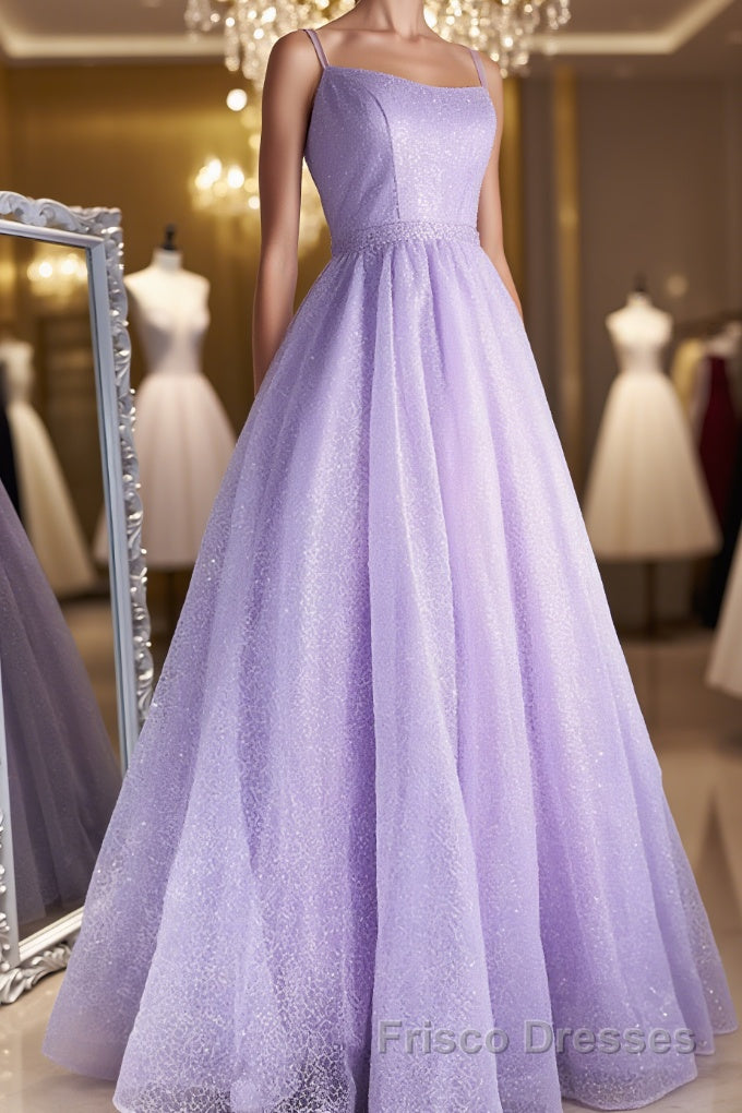 Shiny Purple Long Lace Formal Prom Dresses, Shiny Purple Lace Formal Evening Dresses Main image