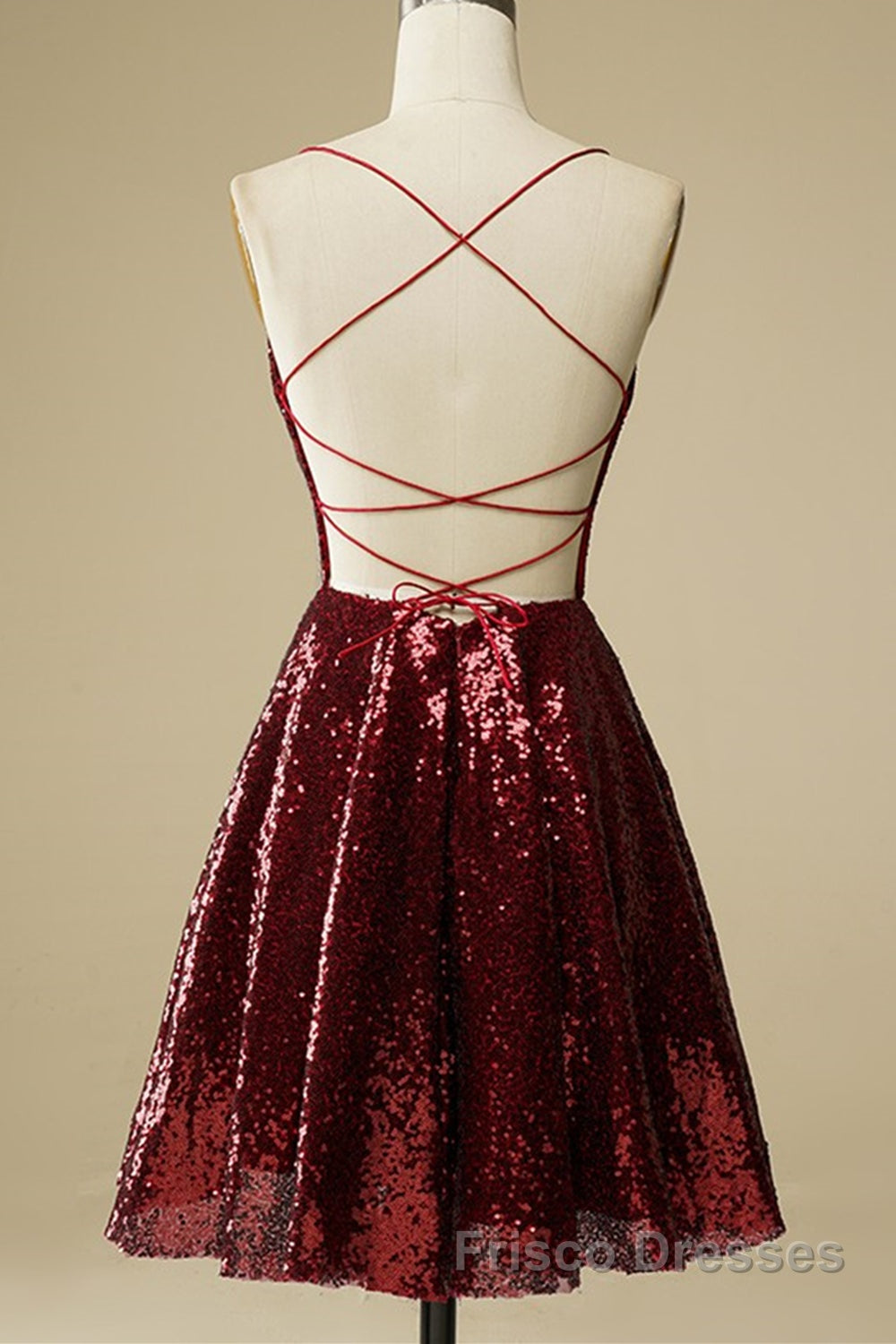 Shiny Sequins Backless Burgundy Short Formal Prom Dresses, Backless Burgundy Homecoming Dresses, Burgundy Formal Evening Dresses Secondary image