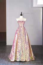 Shiny Sequins Floor Length Prom Dress, Off The Shoulder Evening Party Dress