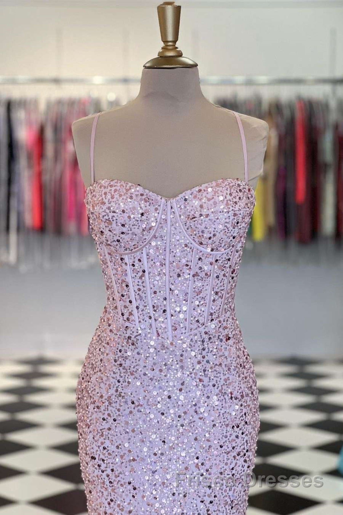 Shiny Sequins Mermaid Pink Long Formal Prom Dresses, Sweetheart Neck Pink Formal Dresses, Mermaid Pink Evening Dresses
