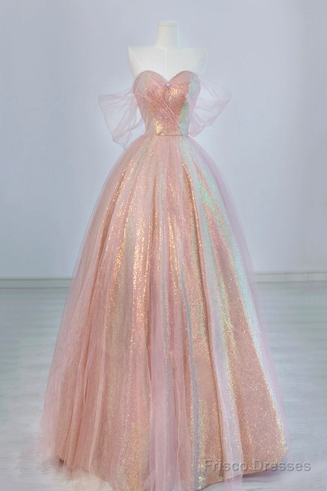 Shiny Tulle Sequins Long Prom Dress, Beautiful A-Line Formal Dress Sweet 16 Dress Main image