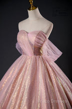 Shiny Tulle Sequins Long Formal Prom Dress, Beautiful Pink Formal Dress Sweet 16 Dress