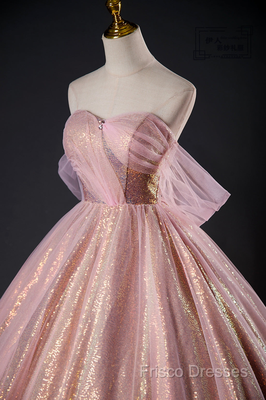 Shiny Tulle Sequins Long Formal Prom Dress, Beautiful Pink Formal Dress Sweet 16 Dress